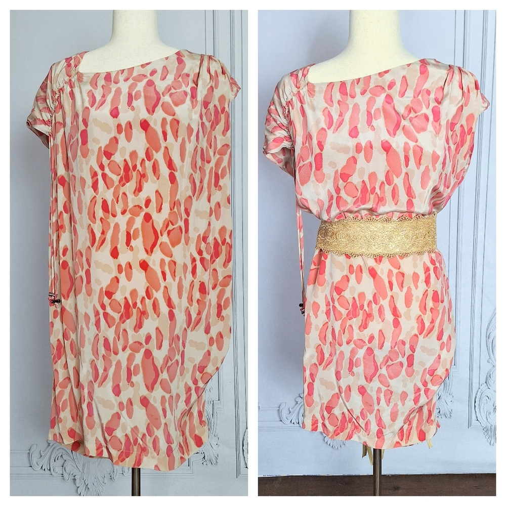 Etcetera 100% Silk Dress Assymetrical Neckline Sheath Sz 6 Pink Ivory